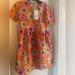 Zara bright colored flower dress new with tags size small